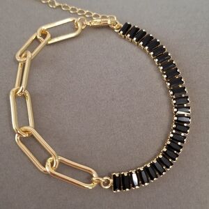 Paperclips and black onyx diamond cut baguette shape bracelet